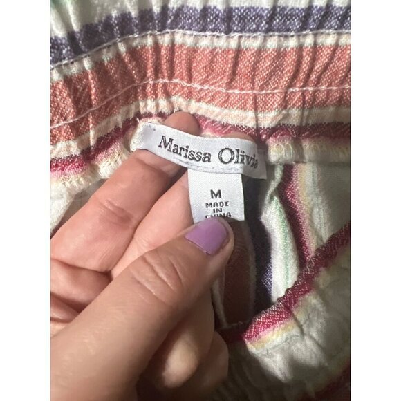 Womens Striped Linen Blend Elastic Waist Pants M Pull On Beachy Boho  Lagom Lage - Picture 2 of 9